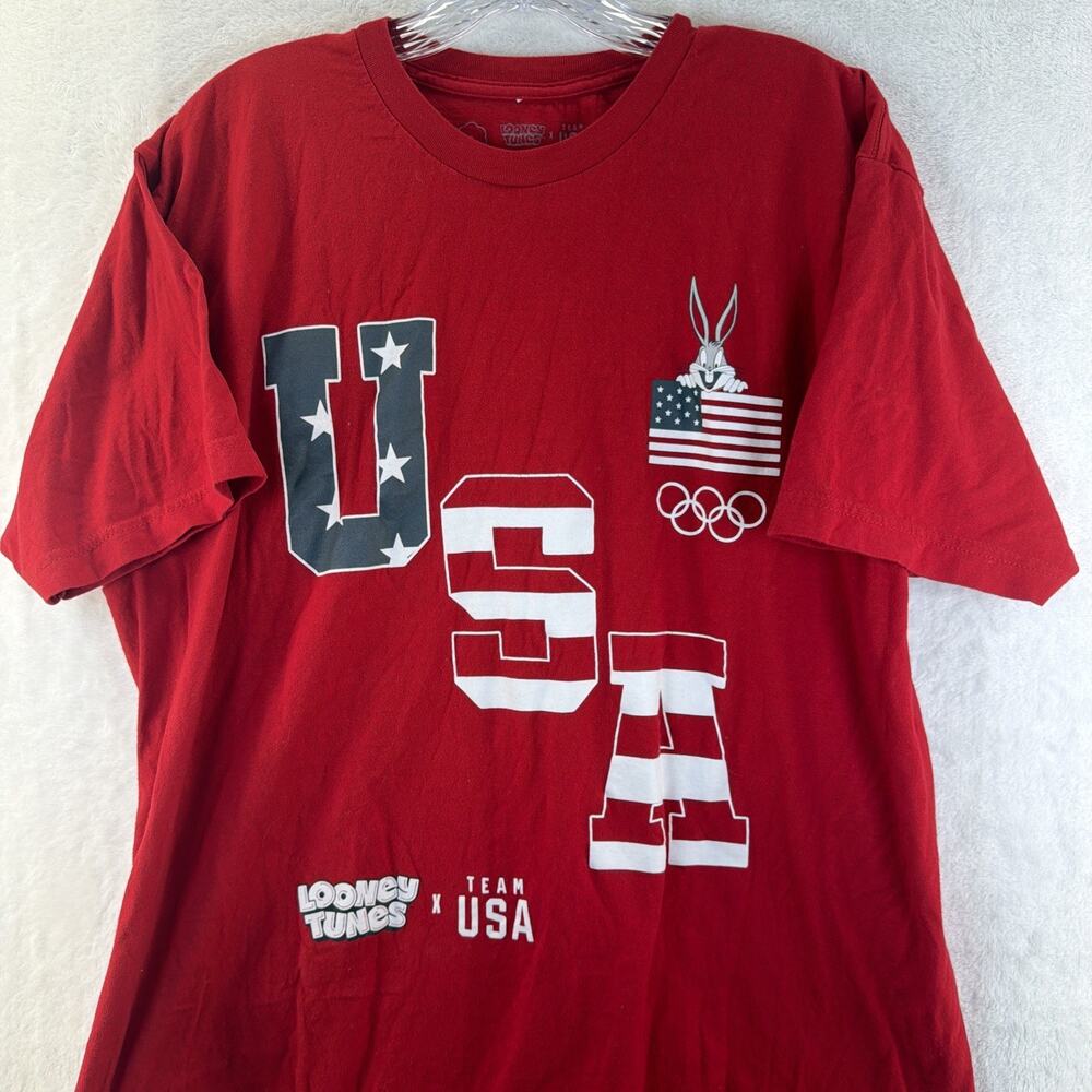 Looney Tunes X Team USA Shirt XL Red Men Spellout Short Sleeve T Shirt 4th July